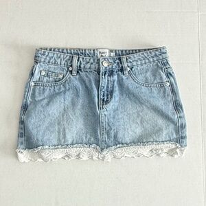 Princess Polly Scalloped Lace Trim Denim Skirt